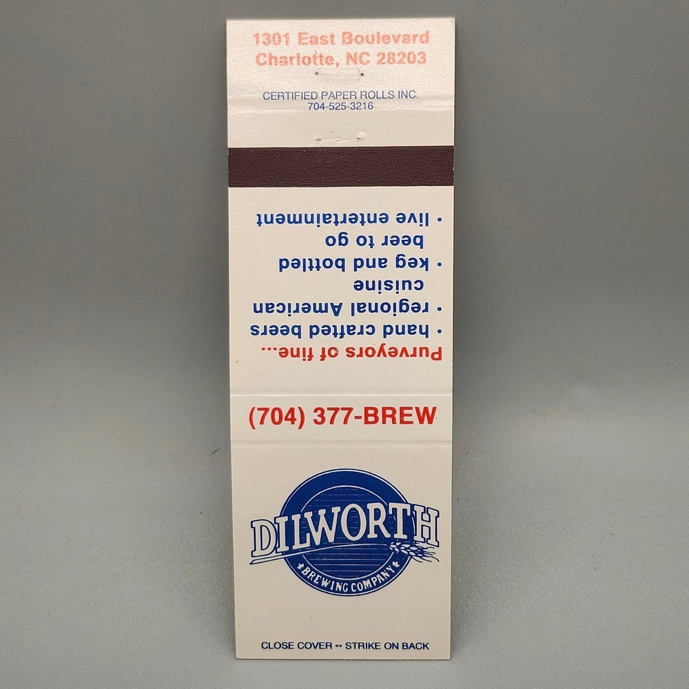 Dilworth Brewing Co Charlotte NC Matchbook - Craft Beer Advertising Brewery